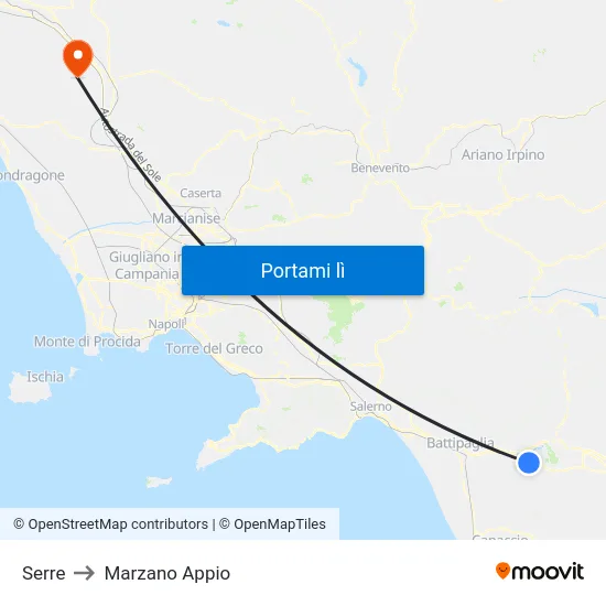 Serre to Marzano Appio map