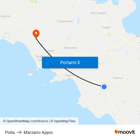 Polla to Marzano Appio map