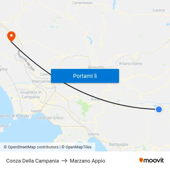 Conza Della Campania to Marzano Appio map