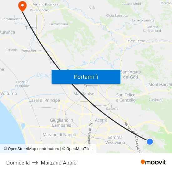 Domicella to Marzano Appio map