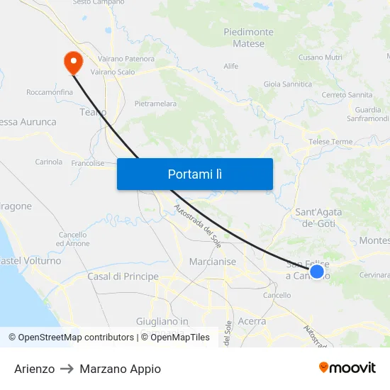 Arienzo to Marzano Appio map