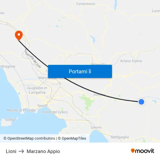 Lioni to Marzano Appio map