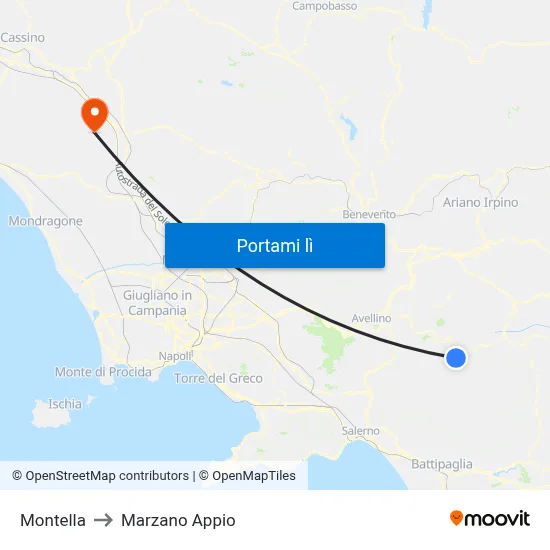 Montella to Marzano Appio map