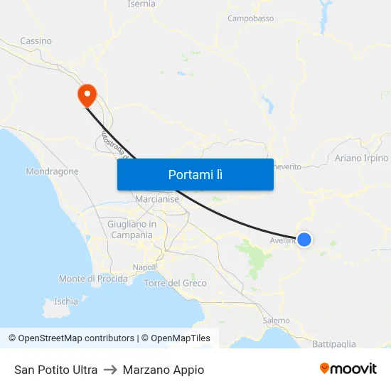 San Potito Ultra to Marzano Appio map