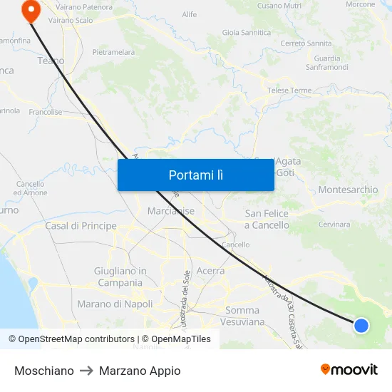 Moschiano to Marzano Appio map
