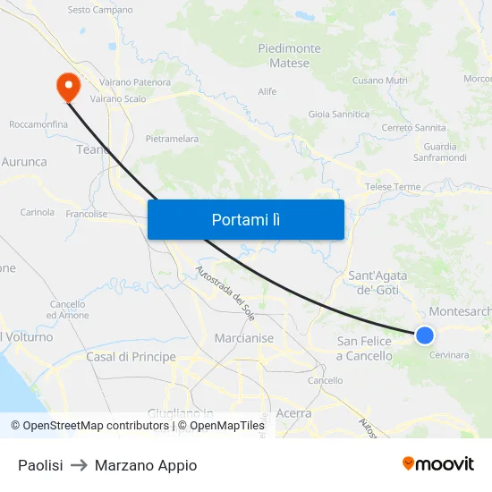 Paolisi to Marzano Appio map