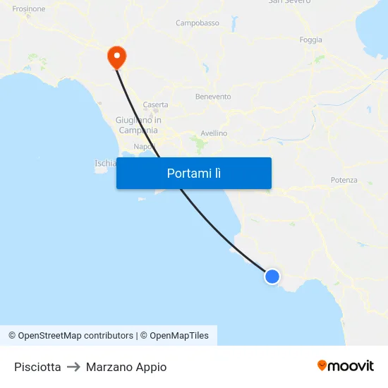 Pisciotta to Marzano Appio map