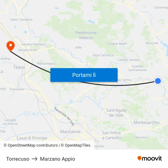Torrecuso to Marzano Appio map