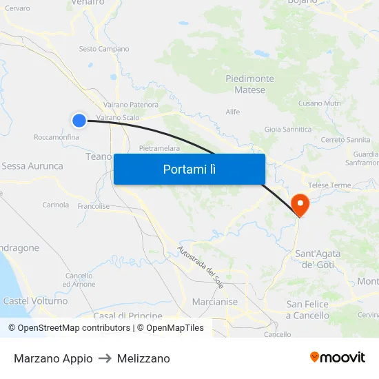 Marzano Appio to Melizzano map