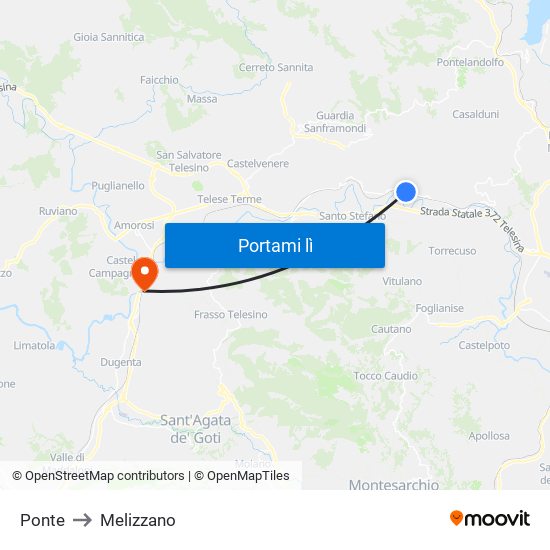 Ponte to Melizzano map