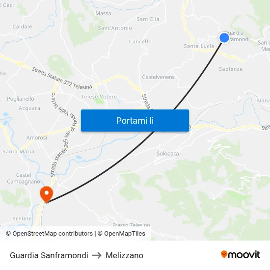 Guardia Sanframondi to Melizzano map