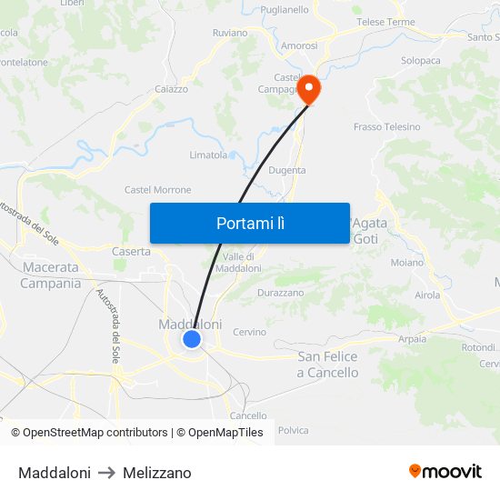 Maddaloni to Melizzano map