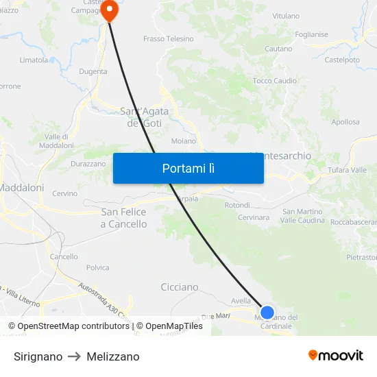 Sirignano to Melizzano map