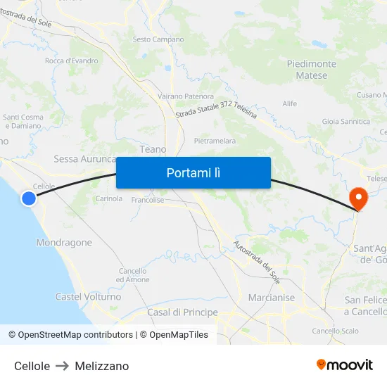 Cellole to Melizzano map