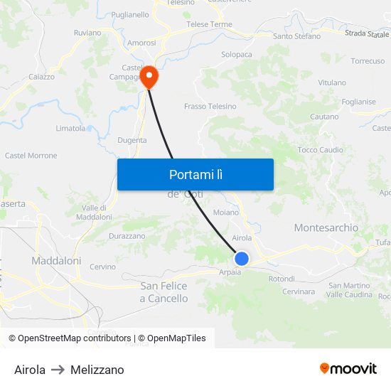 Airola to Melizzano map