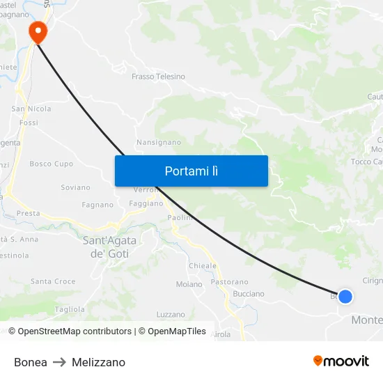 Bonea to Melizzano map