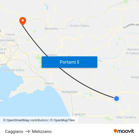 Caggiano to Melizzano map