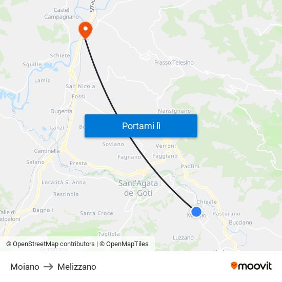 Moiano to Melizzano map