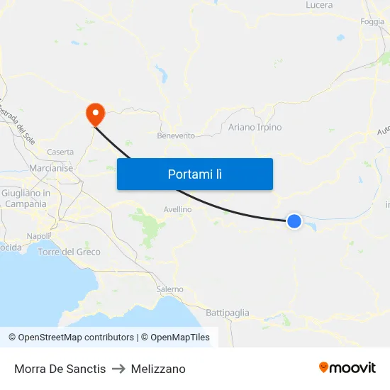 Morra De Sanctis to Melizzano map