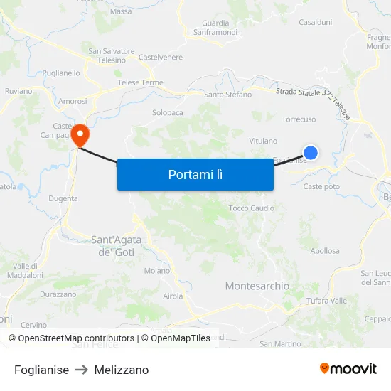 Foglianise to Melizzano map