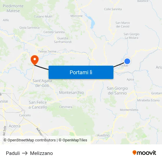 Paduli to Melizzano map