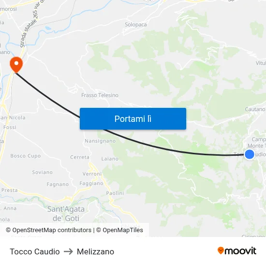 Tocco Caudio to Melizzano map