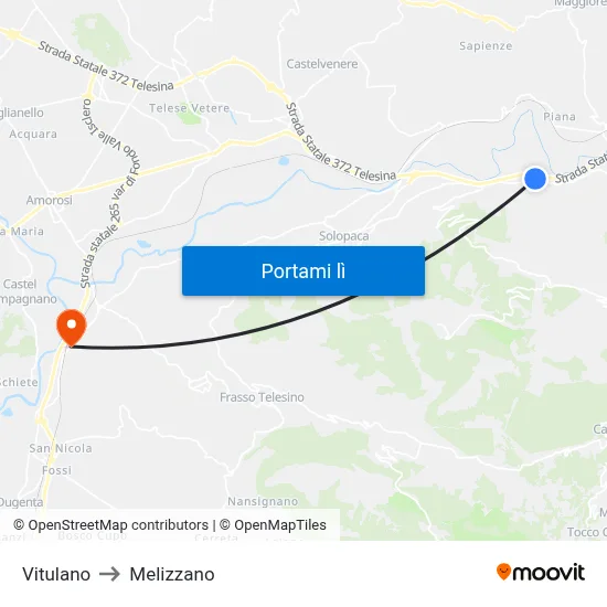Vitulano to Melizzano map