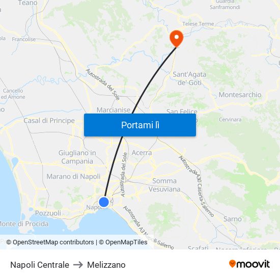 Napoli Centrale to Melizzano map