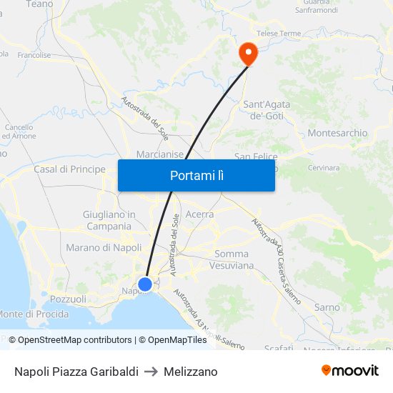 Napoli Piazza Garibaldi to Melizzano map