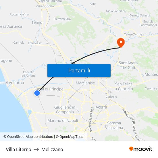 Villa Literno to Melizzano map