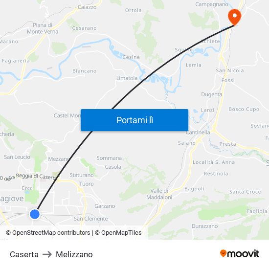 Caserta to Melizzano map