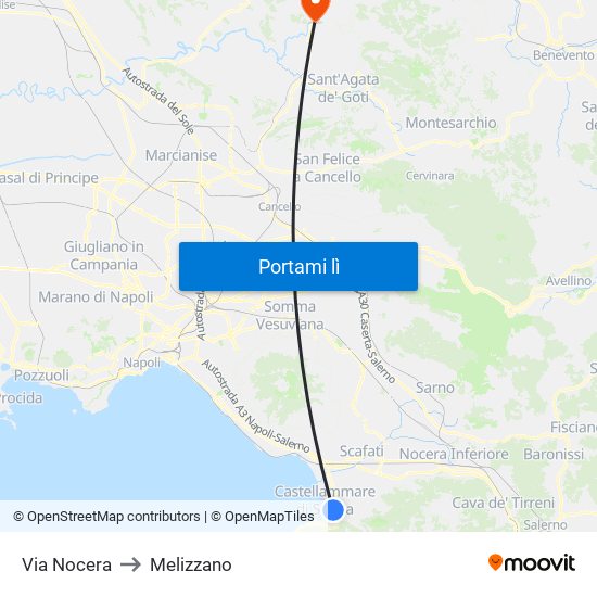 Via Nocera to Melizzano map
