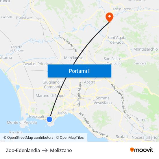 Zoo-Edenlandia to Melizzano map