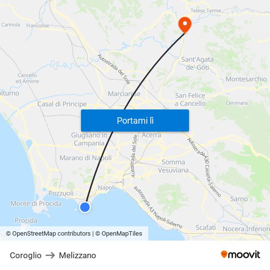 Coroglio to Melizzano map