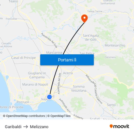 Garibaldi to Melizzano map