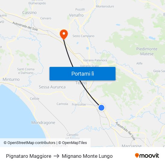 Pignataro Maggiore to Mignano Monte Lungo map