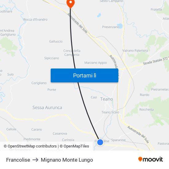 Francolise to Mignano Monte Lungo map