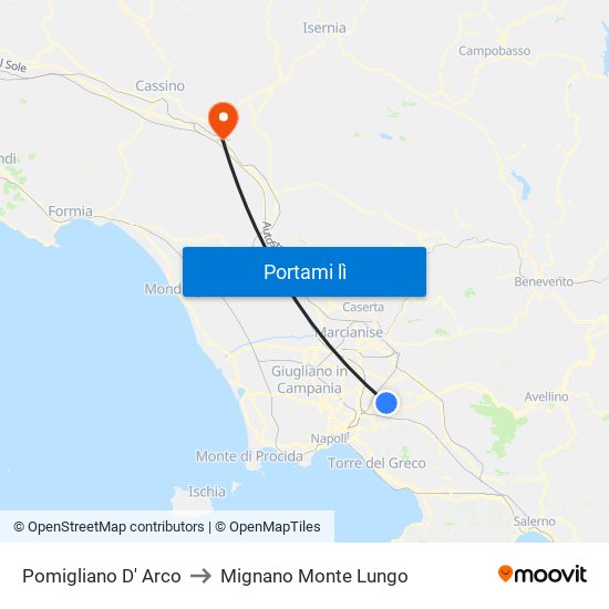 Pomigliano D' Arco to Mignano Monte Lungo map