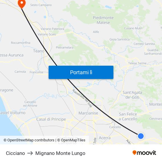 Cicciano to Mignano Monte Lungo map