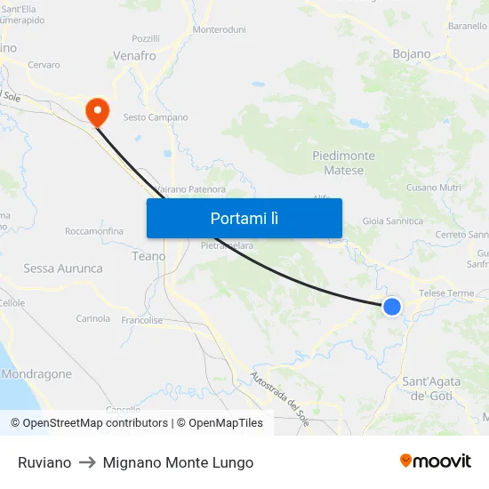Ruviano to Mignano Monte Lungo map