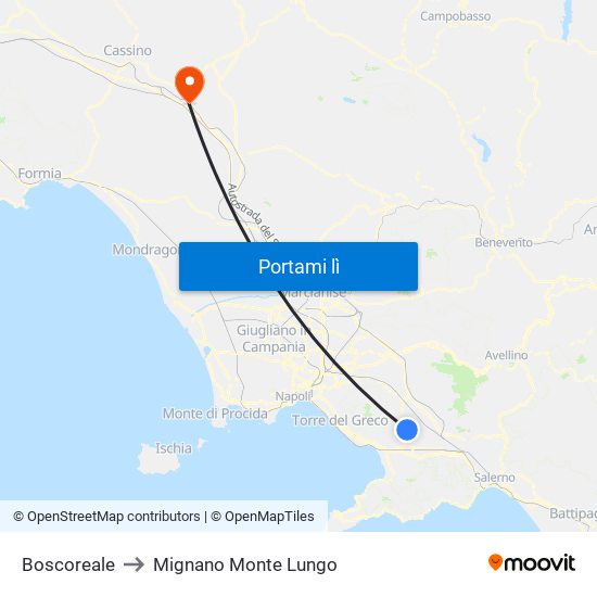 Boscoreale to Mignano Monte Lungo map