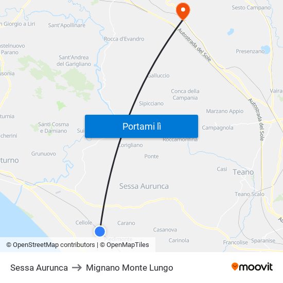 Sessa Aurunca to Mignano Monte Lungo map