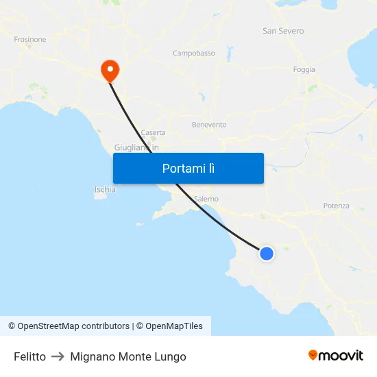 Felitto to Mignano Monte Lungo map