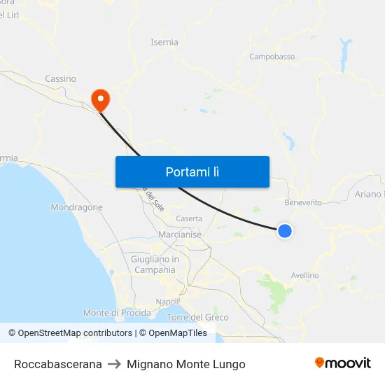 Roccabascerana to Mignano Monte Lungo map