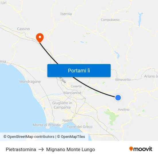 Pietrastornina to Mignano Monte Lungo map