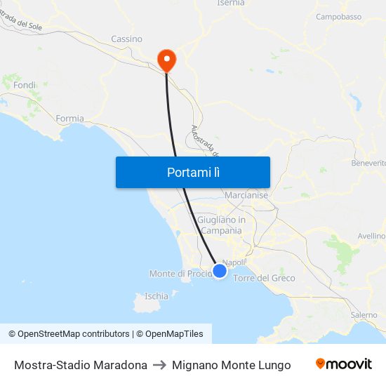 Mostra-Stadio Maradona to Mignano Monte Lungo map