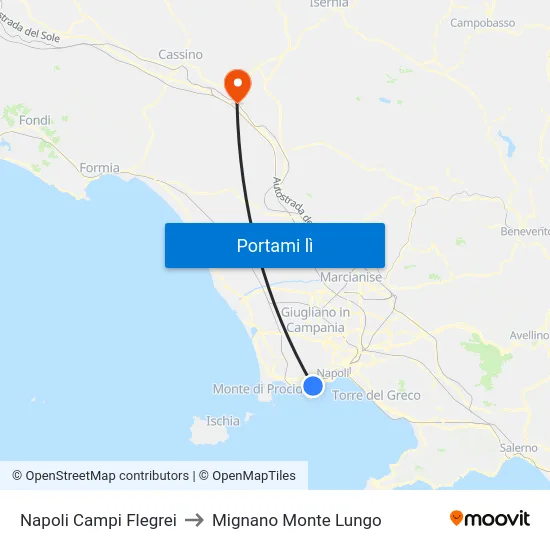 Napoli Campi Flegrei to Mignano Monte Lungo map