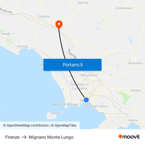 Firenze to Mignano Monte Lungo map