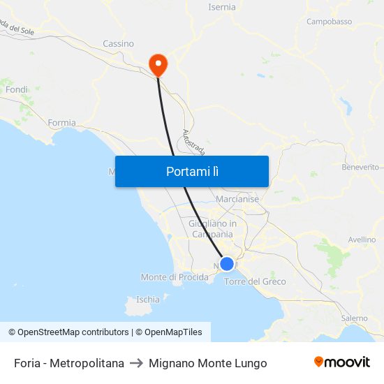 Foria - Metropolitana to Mignano Monte Lungo map