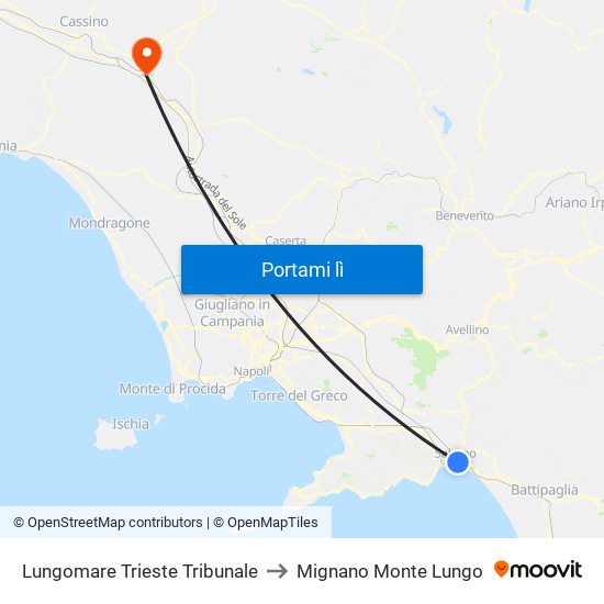 Lungomare Trieste Tribunale to Mignano Monte Lungo map